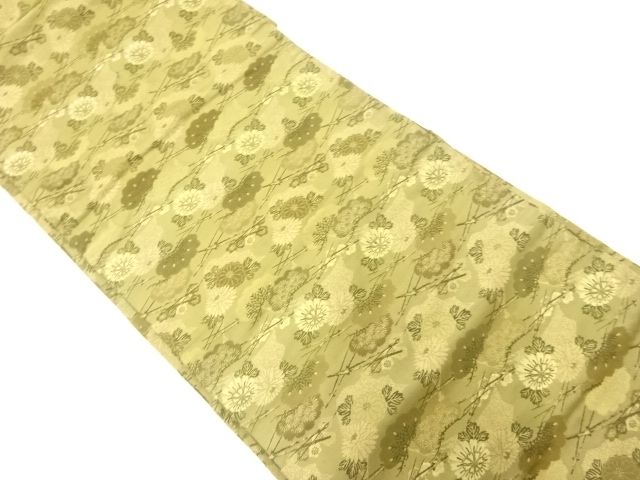 JAPANESE KIMONO / ANTIQUE NAGOYA OBI / SILK / WOVEN PINE & UME BLOSSOM